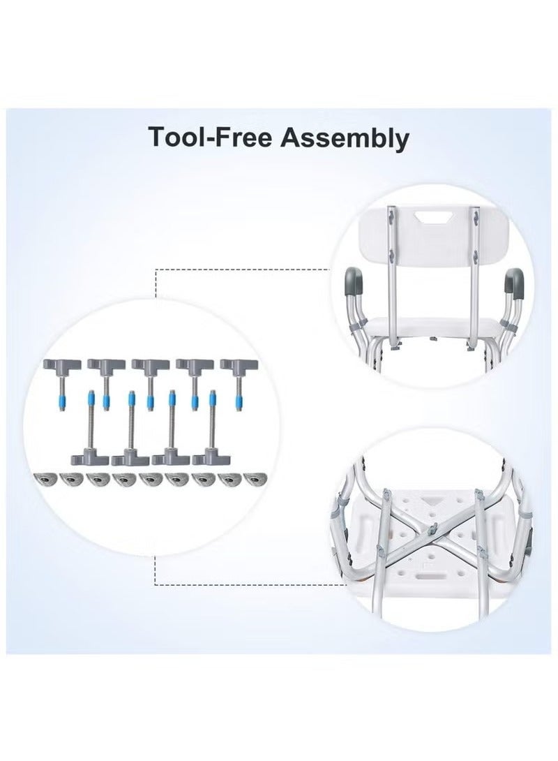 بيوينتي كرسي استحمام لكبار السن مزود بمسند ظهر وذراعين، مقعد دش، مساعد استحمام، كرسي مرحاض من سبائك الألومنيوم المضاد للانزلاق، مع قضيب مساعد بالامتصاص المناسب للتقدم في العمر - Image 4